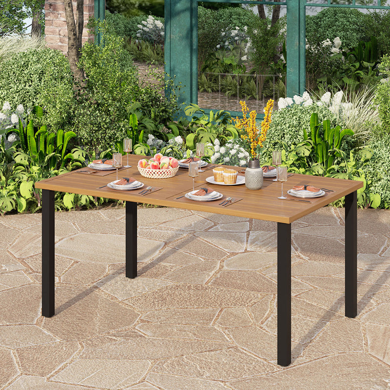 PHI VILLA Patio Wood-Like Rectangle Steel Dining TablePHI VILLA Patio Wood-Like Rectangle Steel Dining Table