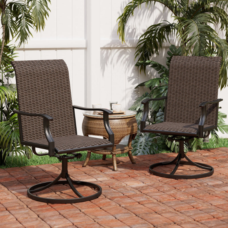 PHI VILLA Rattan Swivel Outdoor Dining Chairs, Set of 2