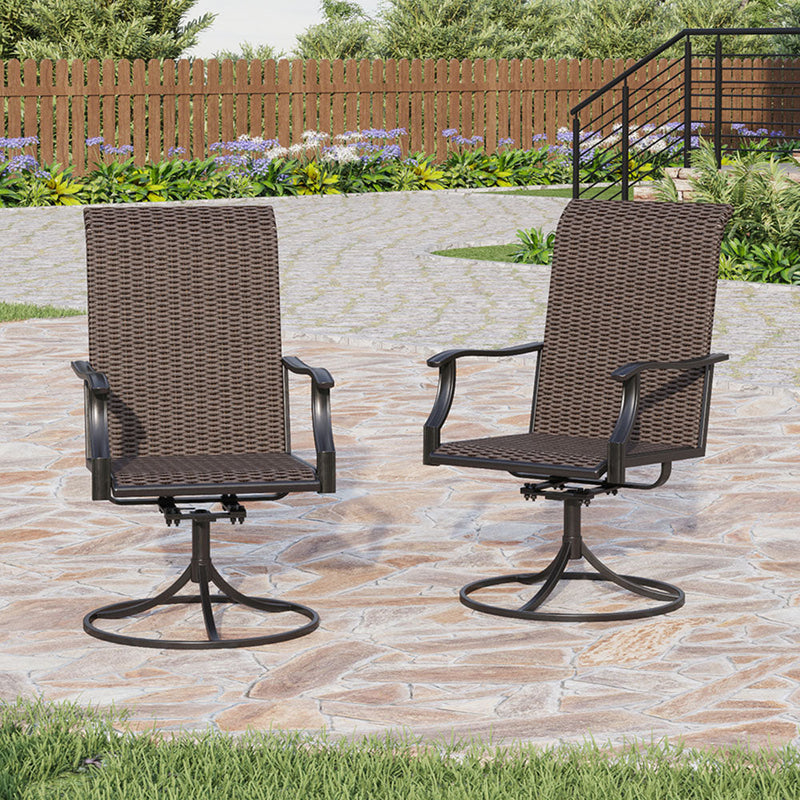 PHI VILLA Rattan Swivel Outdoor Dining Chairs, Set of 2