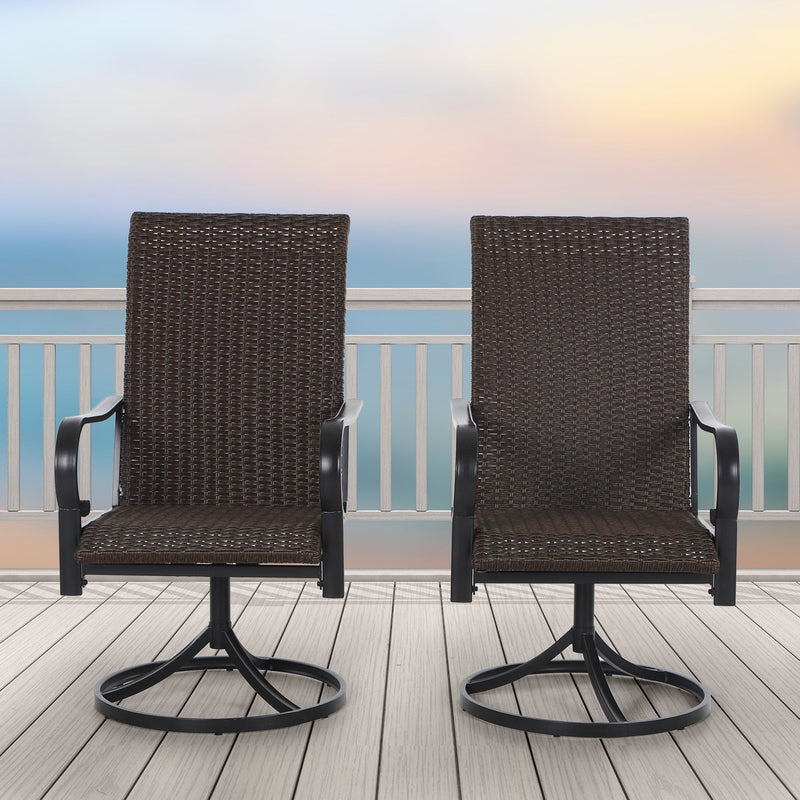 PHI VILLA Rattan Swivel Patio Dining Chairs, Set of 2