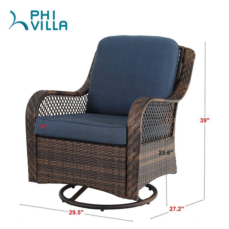 PHI VILLA 3 PC Rattan Swivel Rocking Chairs Conversation Set