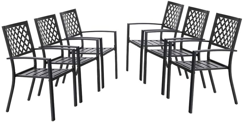 PHI VILLA Outdoor Patio Steel Frame Dining Arm Fixed Chairs