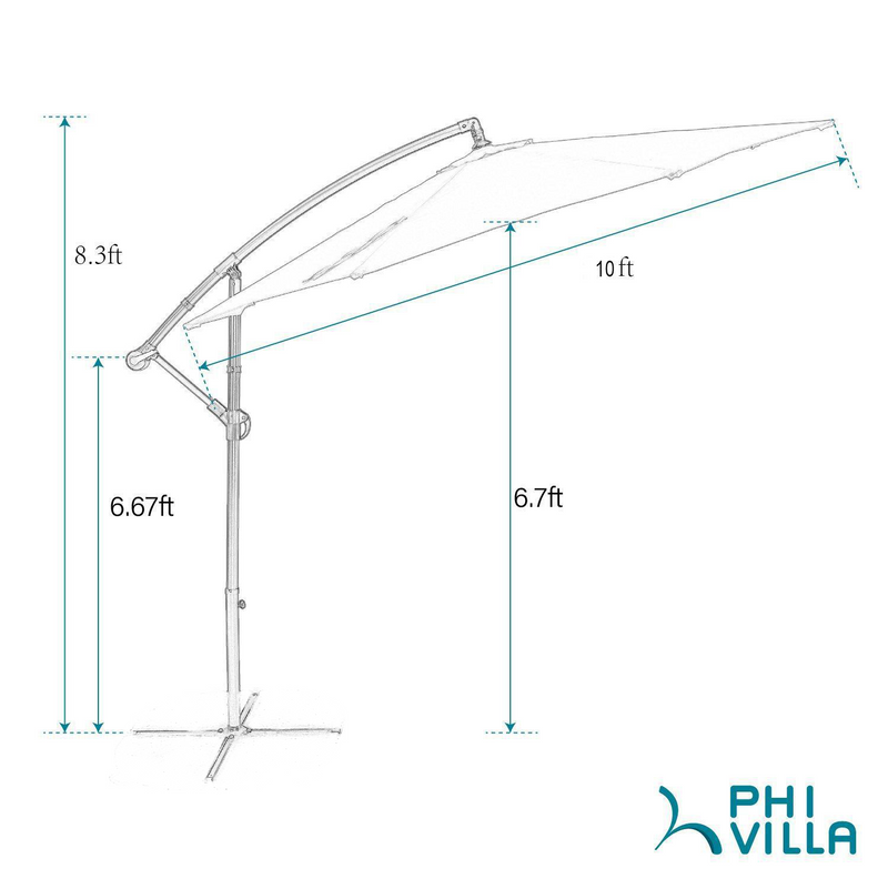 PHI VILLA 10ft Crank Hanging Offset Outdoor Patio Umbrella