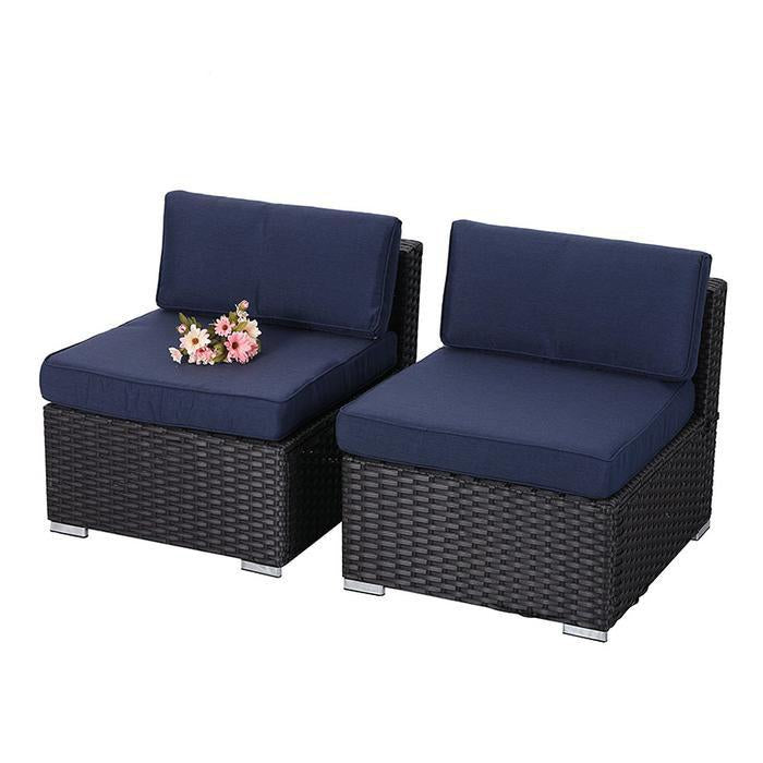 PHI VILLA Patio Blue Rattan Sectional Sofa With Cushions