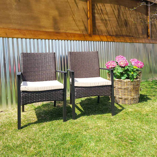 PHI VILLA Patio Wicker Rattan Haiti Chair Set of 2