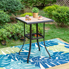 PHI VILLA Patio Bar Height Table with Wood-Like Tabletop & Metal Frame