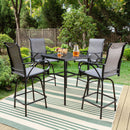 PHI VILLA 3/5 Piece Patio Bar Set of 1 Steel Coffee Table & Textilene Swivel Bar Stools