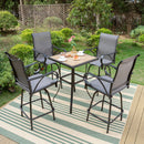 PHI VILLA 3/5 Piece Patio Bar Set of 1  Wood-look Coffee Table & Swivel Textilene Bar Stools