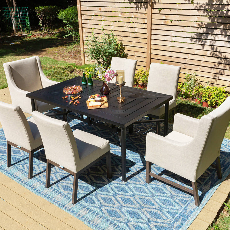 PHI VILLA 7-Piece Outdoor Dining Set with Padded Textilene Chairs & Acacia Wooden Table