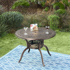PHI VILLA 39"Patio Dining Table Cast Aluminum Golden Bronze with 1.97" Umbrella Hole