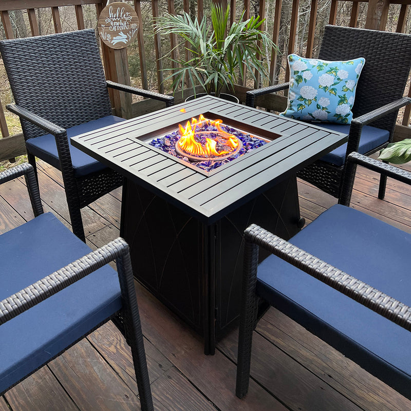 PHI VILLA 28 Inch 50,000BTU Patio Metal Gas Fire Pit Table With Lid