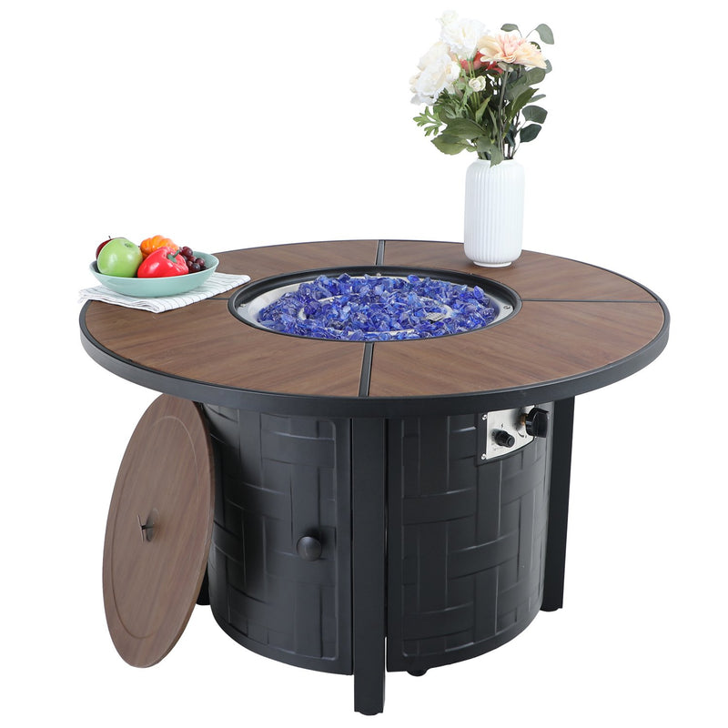 PHI VILLA 40 Inch 50,000 BTU Patio Round Fire Pit Table Wood-look Gas Fire Pit
