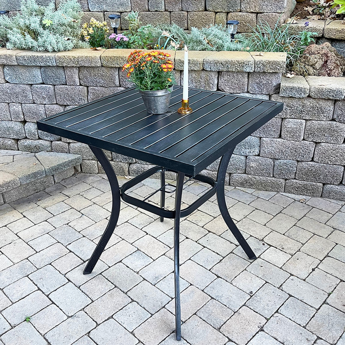 iwicker patio square steel dining table with umbrella hole Phi Villa 31