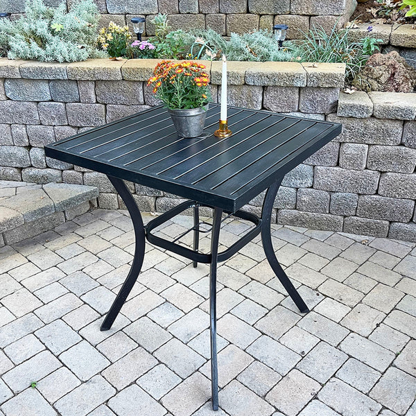 bar table patio umbrella Phi Villa 31" Patio Square Bar Table with Umbrella Hole