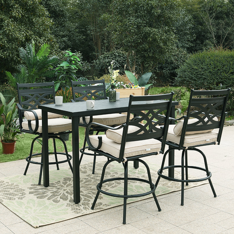 PHI VILLA Patior Bar Stools Set with Steel Swivel Cushioned Bar Stools and Rectangle High Table