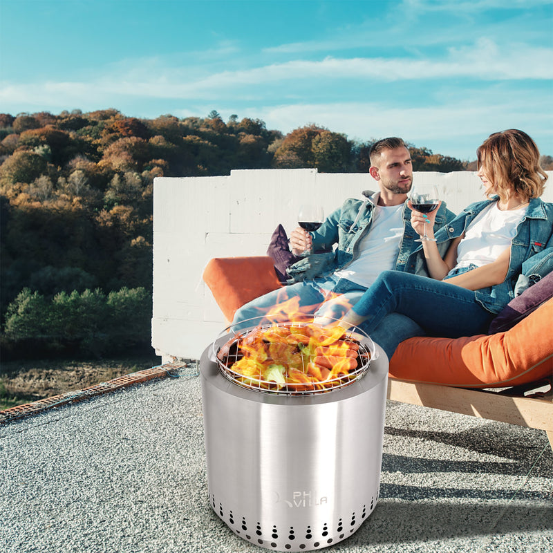 Phi Villa 2-in-1 Smokeless Stainless Steel 17'' Fire Pit & Patio Grill