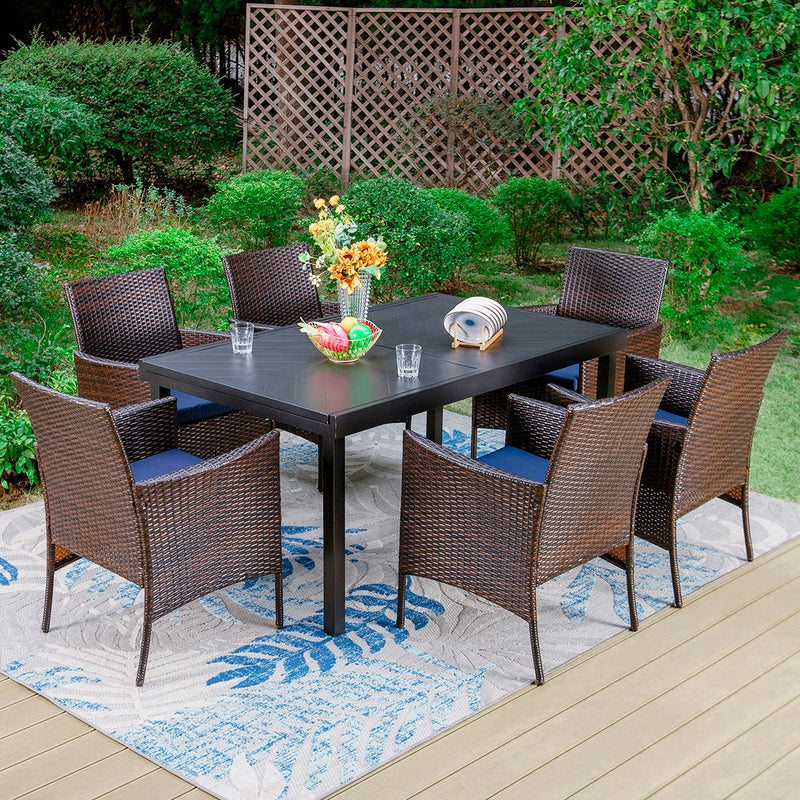 Phi Villa 7-Piece/9-Piece Patio Dining Set Adjustable Table and Rattan Cushioned Chairs