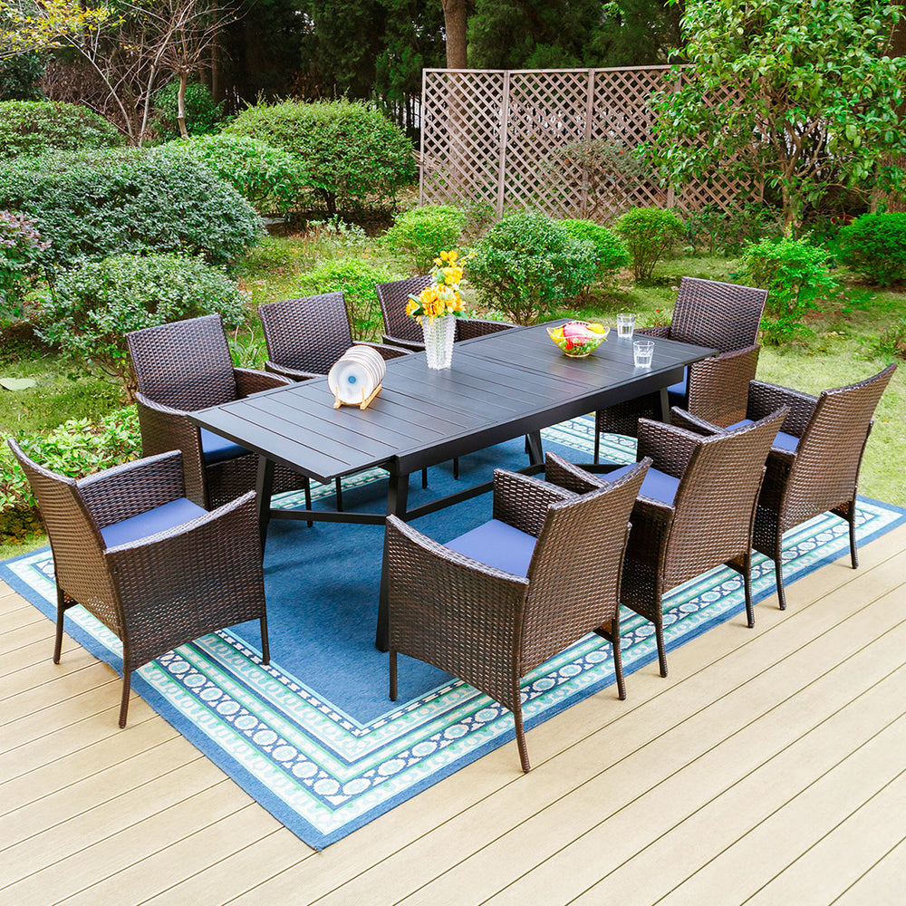 Phi Villa 7-Piece/9-Piece Patio Dining Set Adjustable Table and Rattan Cushioned Chairs