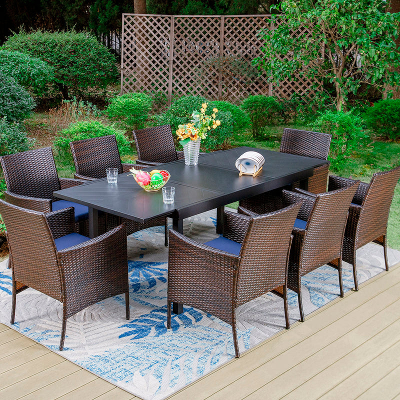 Phi Villa 7-Piece/9-Piece Patio Dining Set Adjustable Table and Rattan Cushioned Chairs