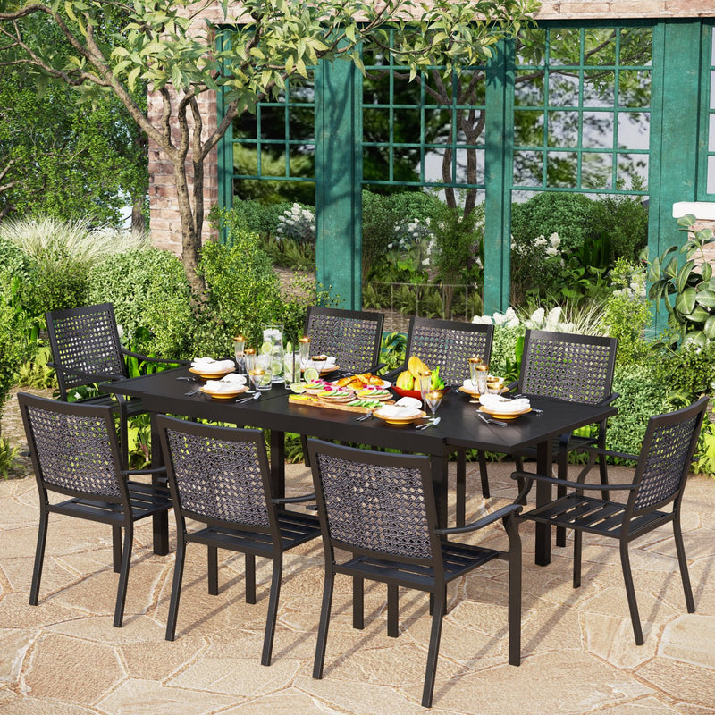 Phi Villa 7-Piece / 9-Piece Patio Dining Set Extendable Table &  Fixed Stackable Chairs