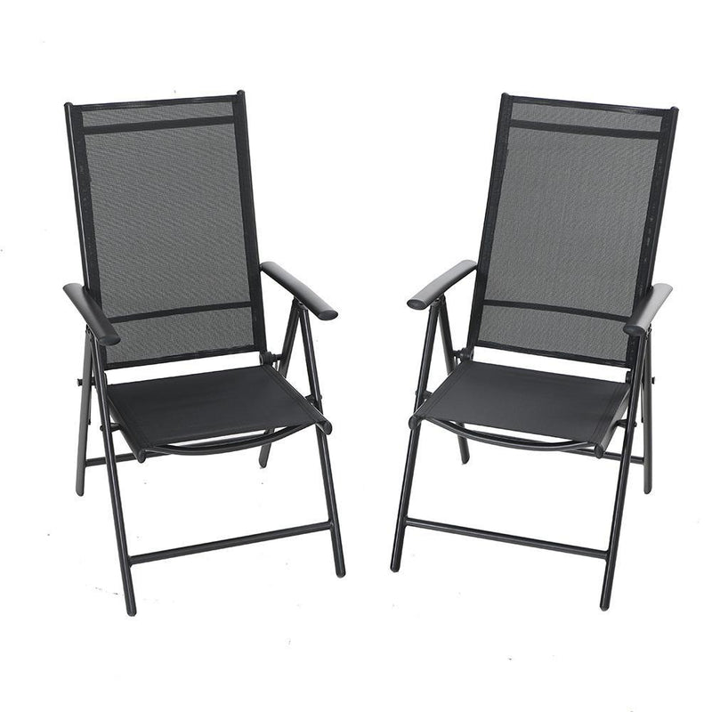 Phi Villa  Folding Sling Dining Chair Aluminum & Steel Frame, Set of 2
