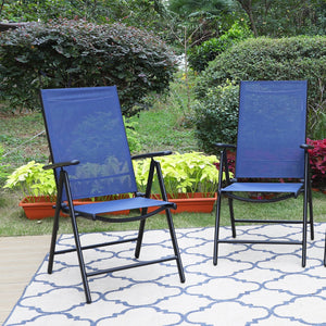 Phi Villa  Folding Sling Dining Chair Aluminum & Steel Frame, Set of 2