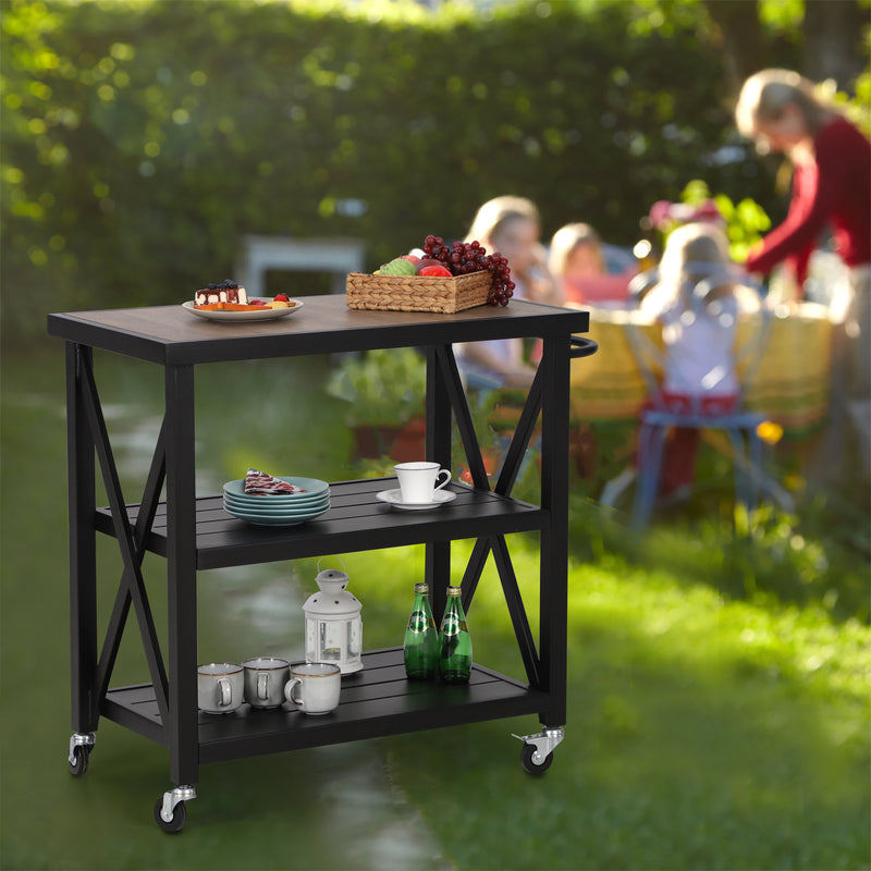 Phi Villa Outdoor Double-Shelf Movable Dining Cart