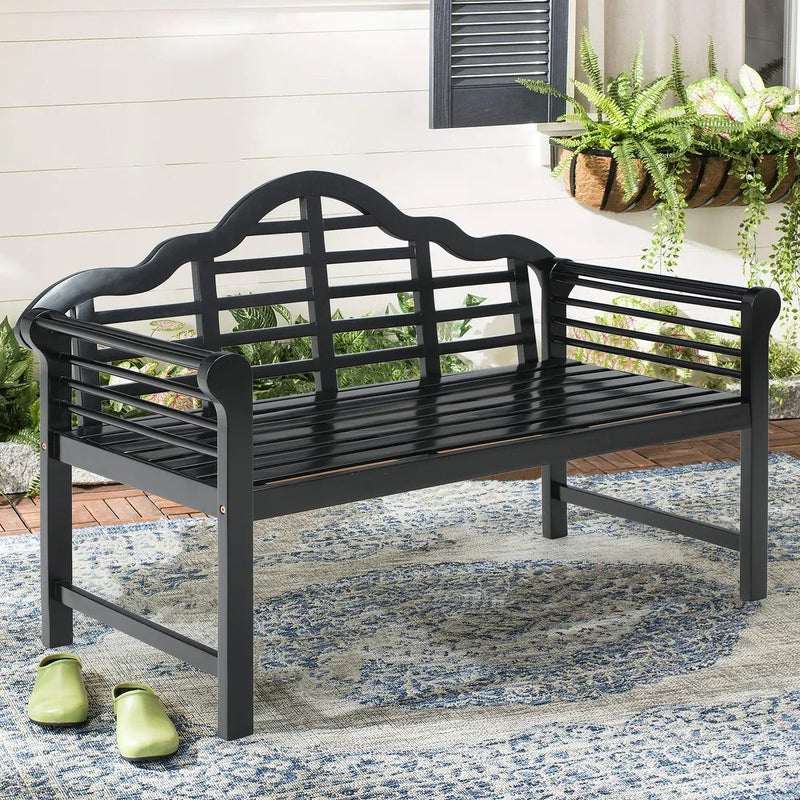 PHI VILLA Patio Acacia Wood Bench With Backrest & Armrest