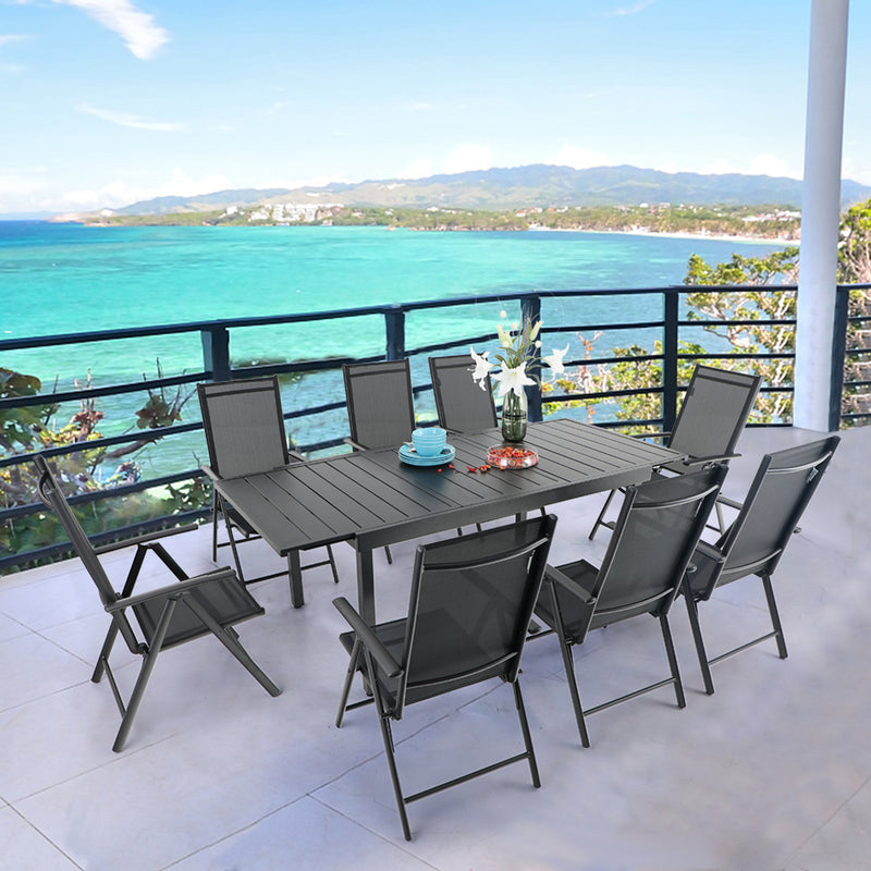 Phi Villa Patio Dining Set Black with Reclining Folding Sling Chair