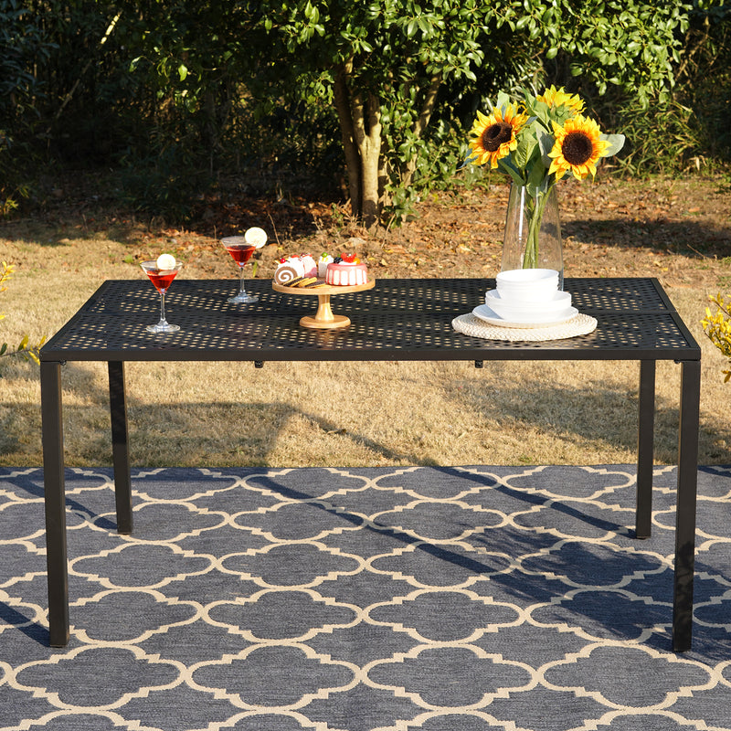 Phi Villa Patio Rectangle Steel Mesh Hollow  Dining Table
