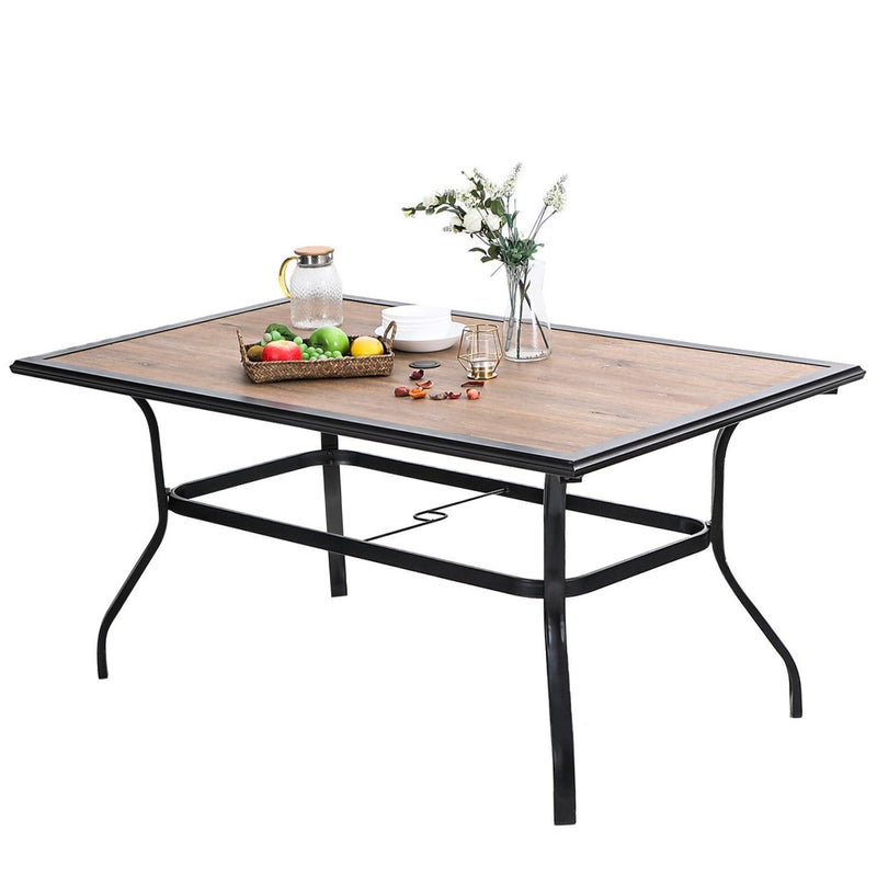 Phi Villa Wood-look Rectangle Steel Patio Outdoor Dining Table