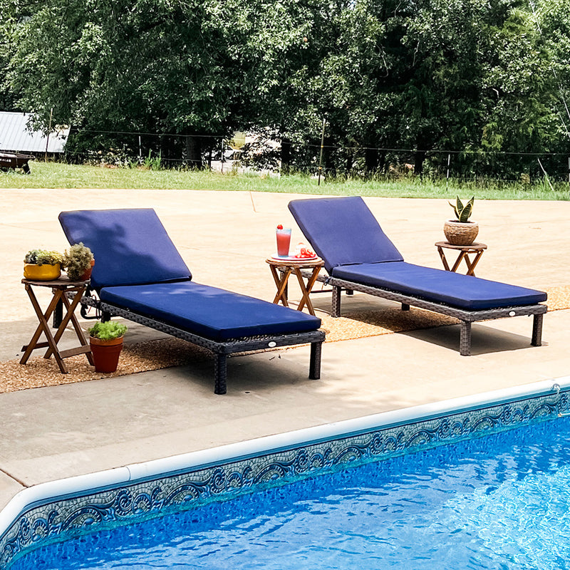 PHI VILLA 2-Piece Outdoor Rattan Chaise Lounge Chair