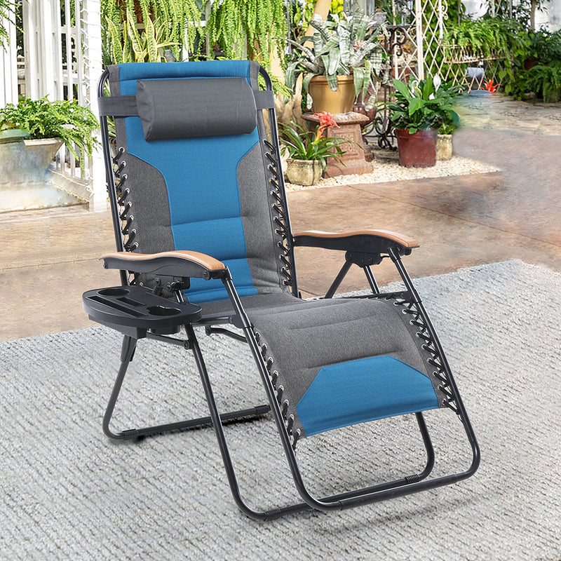 Phi Villa Patio Padded Oversize Recliner Zero Gravity Chair with Cup Holder