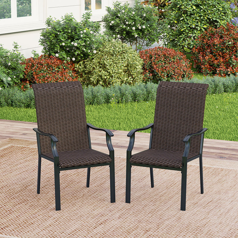 PHI VILLA Rattan Metal Patio Dining Chairs, Set of 2