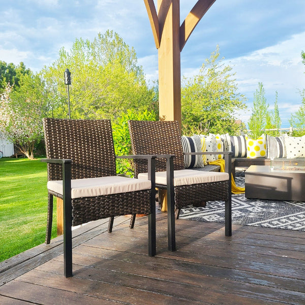 PHI VILLA Patio Wicker Rattan Haiti Chair Set of 2