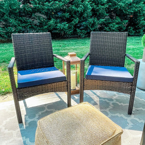 PHI VILLA Outdoor Wicker Rattan Haiti Chair Set of 2