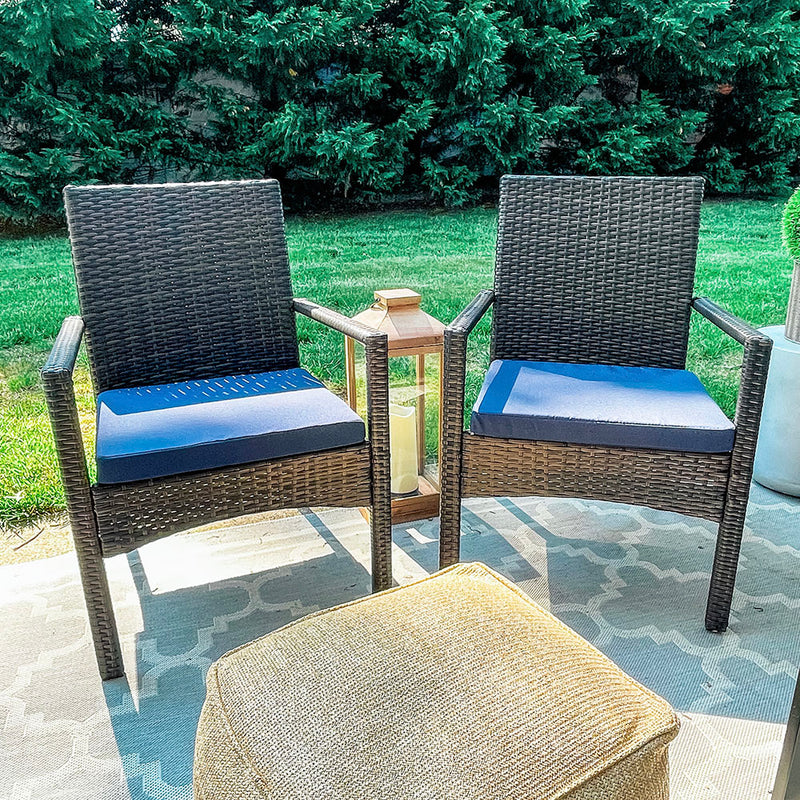 PHI VILLA Outdoor Wicker Rattan Haiti Chair Set of 2