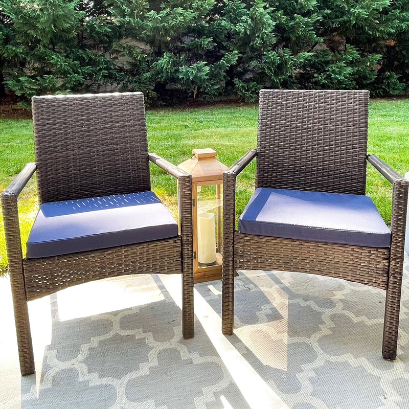 PHI VILLA Outdoor Wicker Rattan Haiti Chair Set of 2