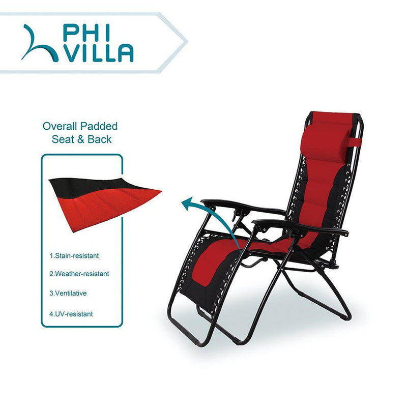 PHI VILLA Padded Zero Gravity Chair Adjustable Recliner With Cup Holder