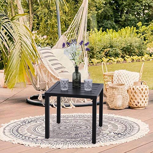 PHI VILLA Black Small Metal Square Side Coffee Bistro Table