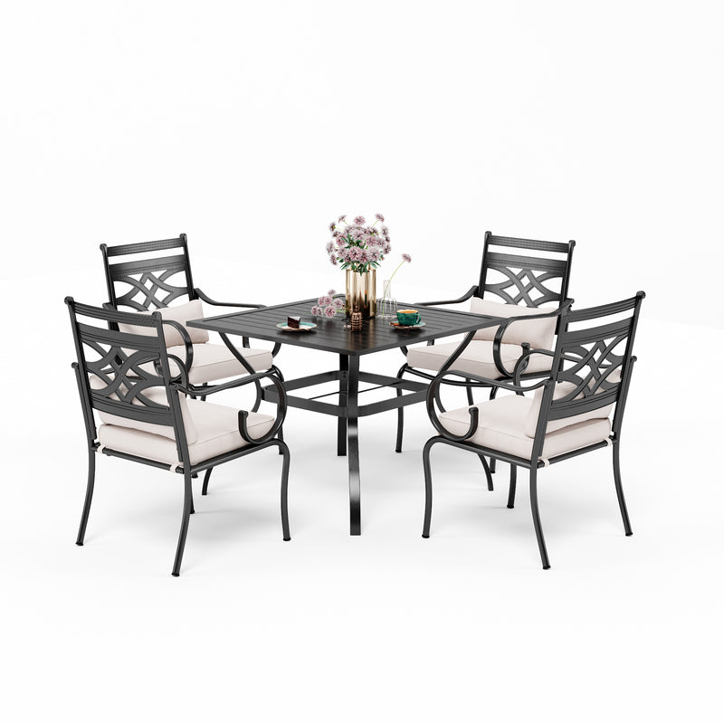 PHI VILLA 5-Piece Patio Dining Set 4 Fixed Steel Chairs and Dining Table