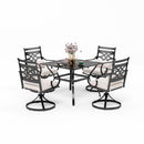 PHI VILLA 5-Piece Outdoor Dining Set 4 Swivel Steel Chairs and Square Table