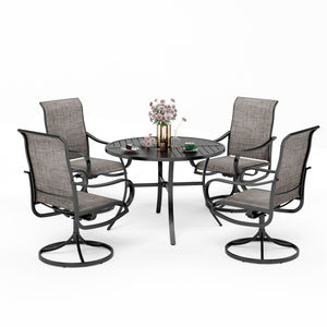 5-Piece Patio Dining Set Steel Round Table & Textilene Swivel Chairs