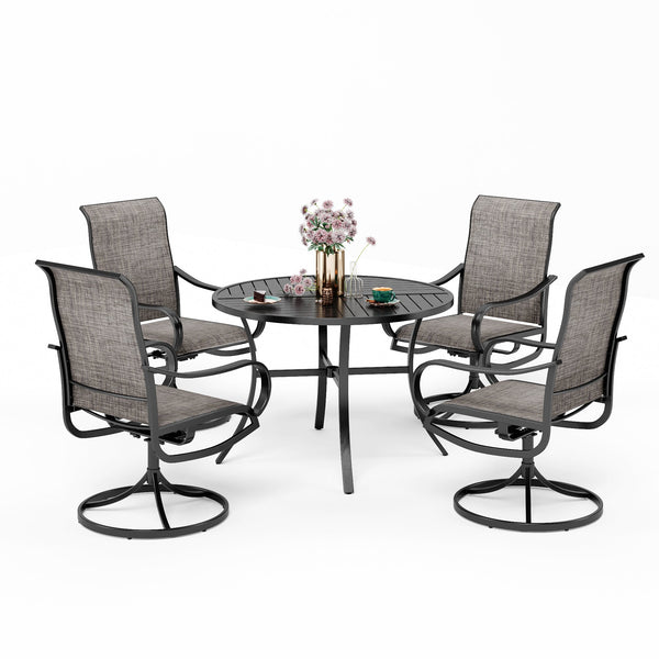5-Piece Patio Dining Set Steel Round Table & Textilene Swivel Chairs