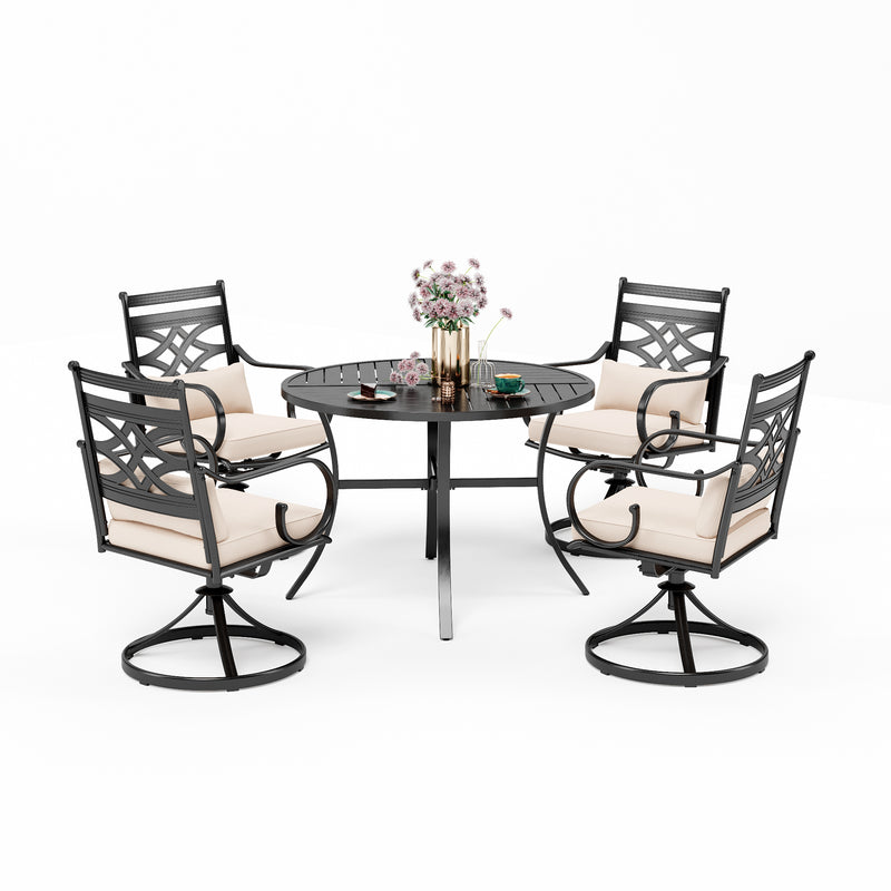 PHI VILLA 5-Piece Outdoor Dining Set 4 Swivel Steel Chairs and Square Table