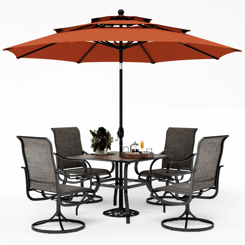 PHI VILLA 6-Piece Patio Dining Set with 10ft Umbrella & Square Table & Textilene Swivel Chairs