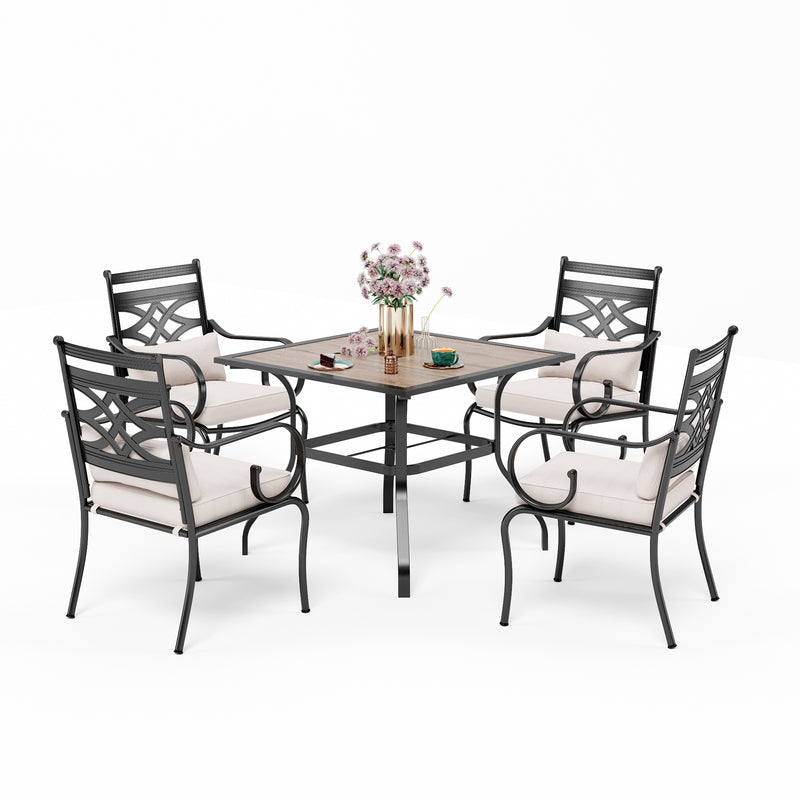PHI VILLA 5-Piece Patio Dining Set 4 Fixed Steel Chairs and Dining Table