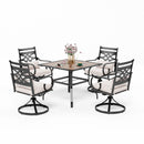 PHI VILLA 5-Piece Outdoor Dining Set 4 Swivel Steel Chairs and Square Table
