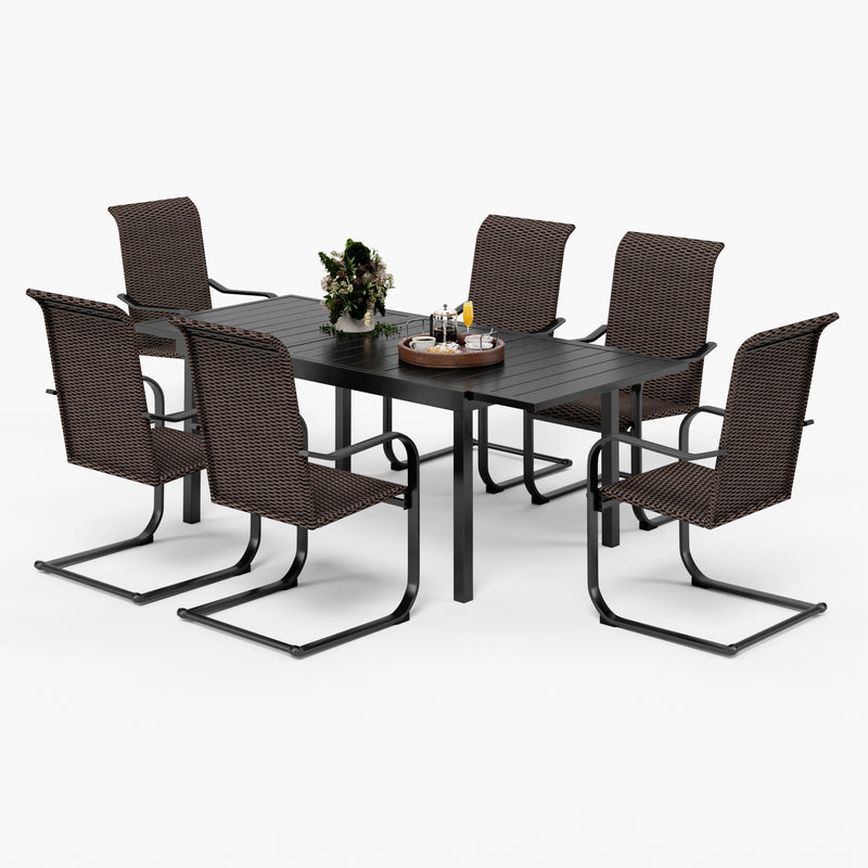 Phi Villa 7-Piece/9-Piece Patio Outdoor Dining Set with Steel Extendable Table & Rattan C-spring Chairs