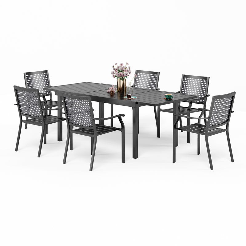 PHI VILLA 7-Piece/9-Piece Patio Dining Set with Adjustable Table & Steel Fixed/Swivel Chairs